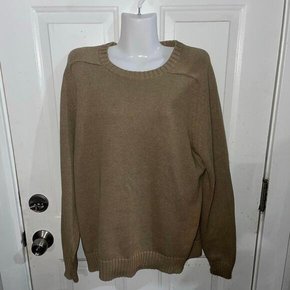 Lands End Classic Crewneck Cotton Knit Sweater Beige Large GrandpaCore Fall Cozy - Picture 6 of 6